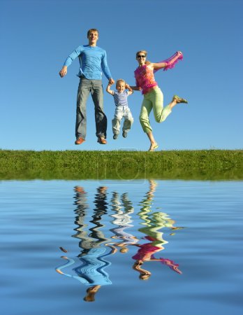 Fly happy family and water