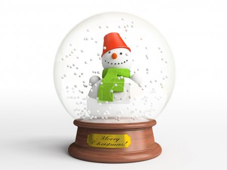 Smiling snowman in snow globe