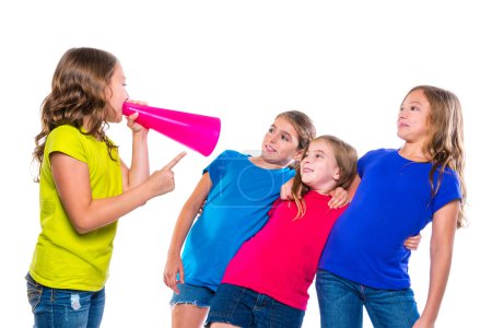 megaphone leader kid girl shouting friends