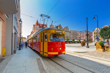 Old tram on the street of Grudziadz, Poland