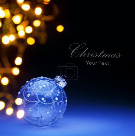 art Blue Christmas ball and Christmas holidays lights