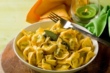 Tortellini with Butter and Sage with green background
