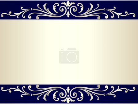 Vintage scroll background in silver beige and blue