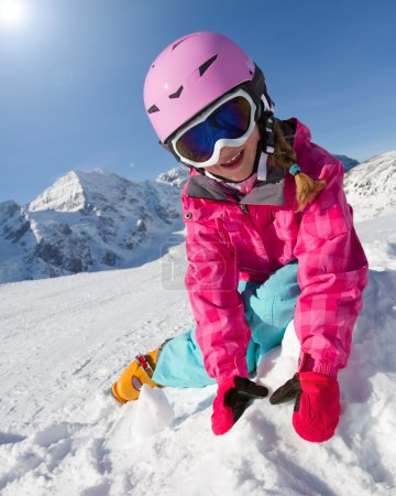 Skier, kid, winter, snow and sun