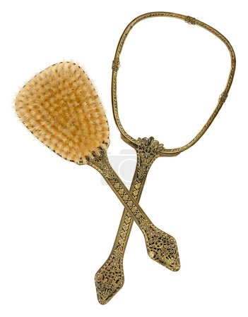 Antique Hand Mirror and Hair Brush Set Isolated
