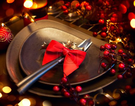 Christmas and New Year Holiday Table Setting. Celebration