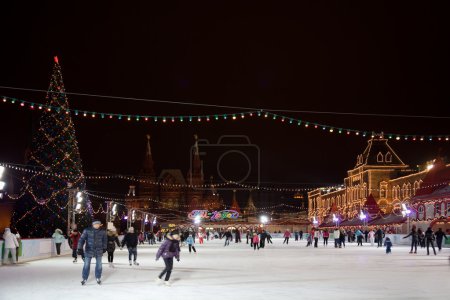 Skating-rink on red square in moscow at night. GUM trading house