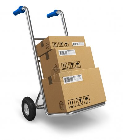 Hand truck with cardboard boxes
