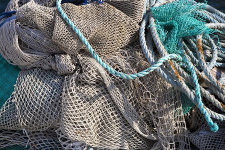 Art background, fishing net on the ship