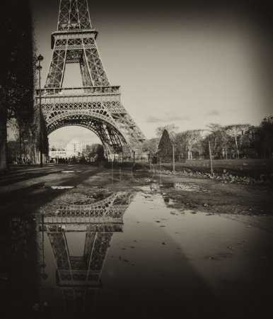 Black and White view of Eiffel Tower in Paris