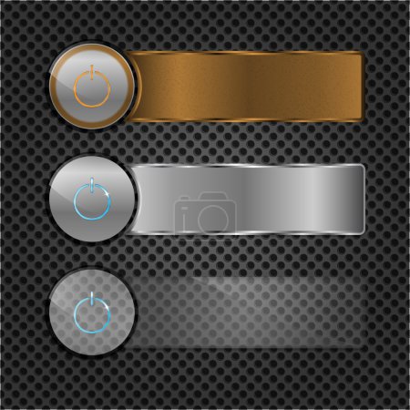 Set of the push buttons with plate on the metal dot background