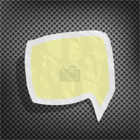 Old torn paper yellow speech bubble on metal surface