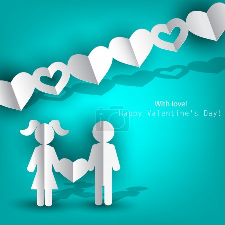 White paper Men and Woman with heart on blue background. Vector