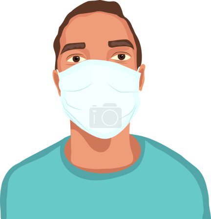 Medical mask. Healthy man in a medical protection mask. Health care concept during an influenza epidemic. Flat design, cartoon style. Isolated background