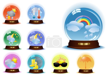 Set of globes with weather phenomenons