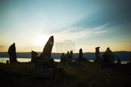 Stone landscape against a decline lake Baikal