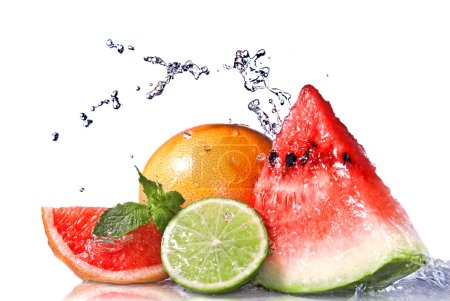 Water splash on fresh fruits