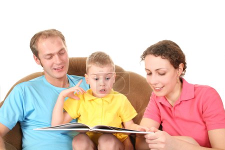 Family with boy read book