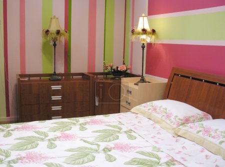 Pink green bedroom