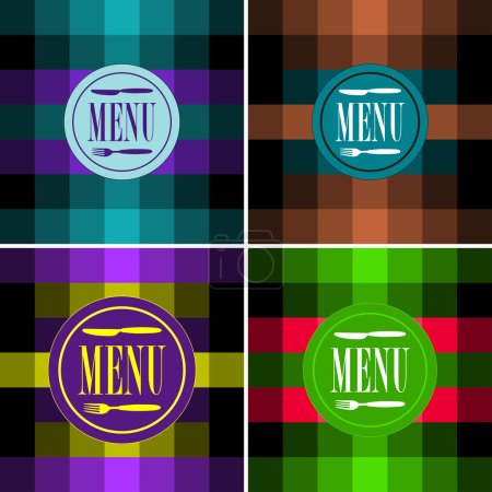 Set of Menu Card Designs - Menu Sign With Cutlery on Checkered Background
