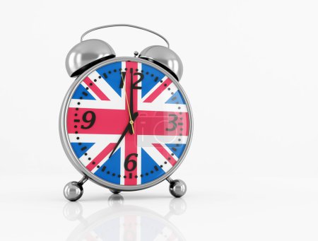 Vintage alarm clock with British flag isolated on white - rendering