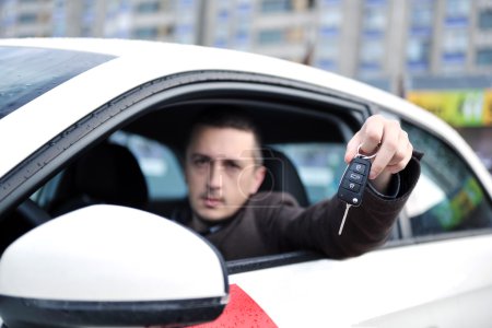Man using car navigation