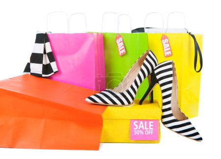 High heels with box and shopping bags