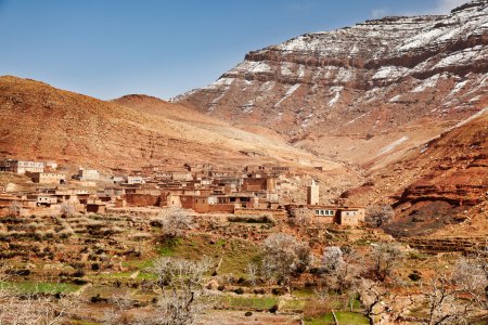 The small mountain village of Aguelmous in the High Atlas in win