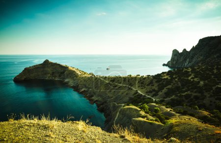 Mountains and sea at sunset. Crimea landscape