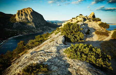 Mountains and sea at sunset. Crimea landscape