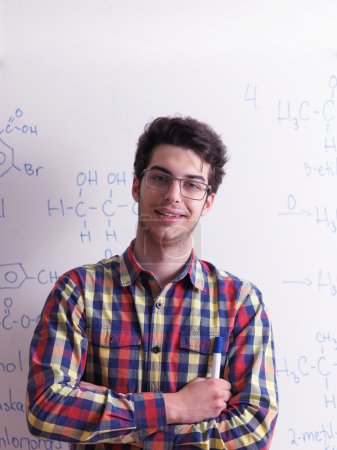 Teenager on chemistry classes
