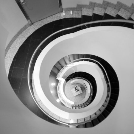Black and white abstract spiral staircase