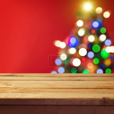Christmas background with empty wooden table