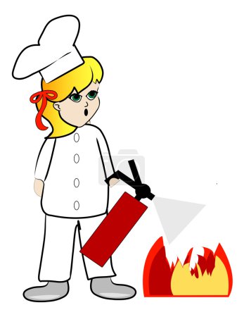 Chef putting out kitchen fire