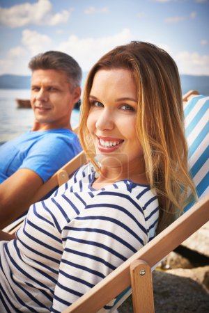 Woman on vacation with man