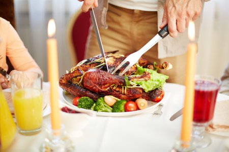 Roasted poultry on festive table