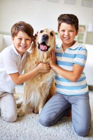 Two boys with dog