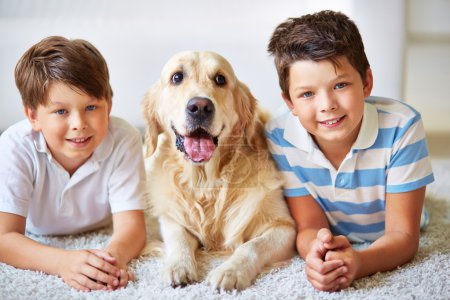 Two boys with dog