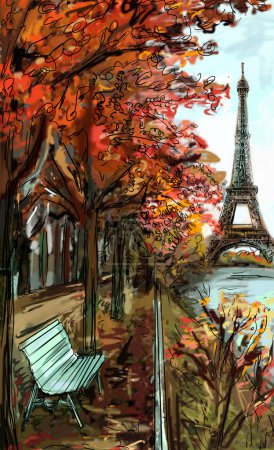 Street in autumn Paris