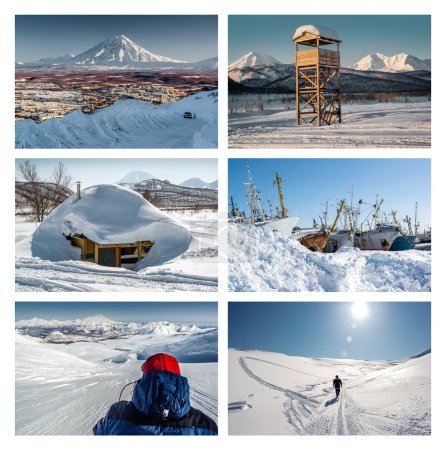 Kamchatka Peninsula collage. Far East, Russia