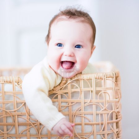 Baby in a laundry basket
