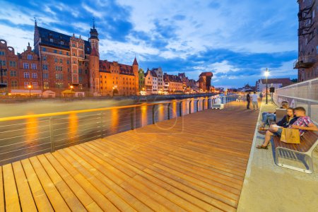 New promenade at Motlawa river in city center of Gdansk