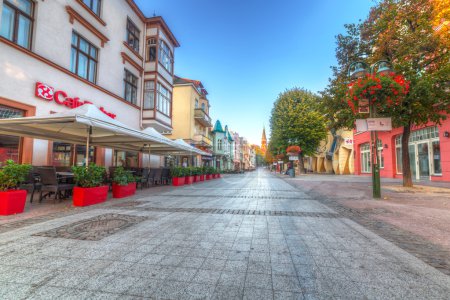 Heroes of Monte Cassino Street in Sopot at dawn
