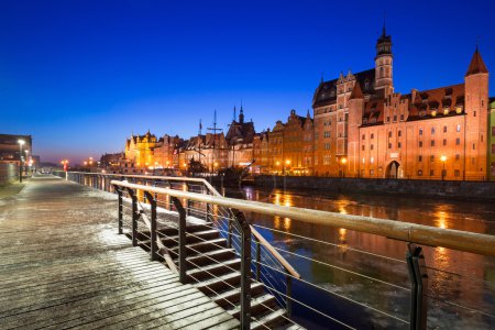 Old town of Gdansk at frozen Motlawa river