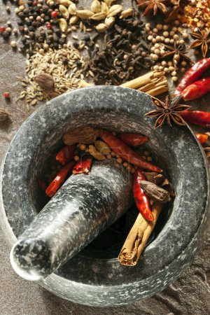 Spices with Mortar and Pestle
