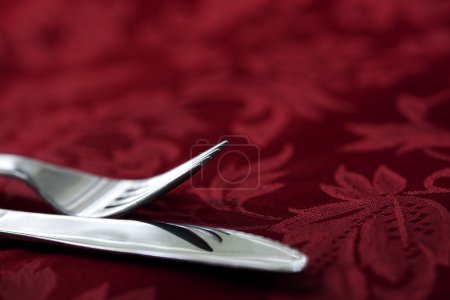 Knife and Fork on Red Damask