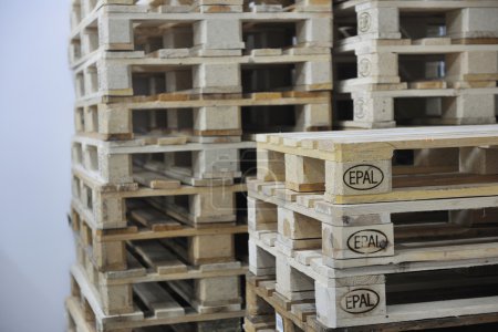 Wooden palettes in warehouse