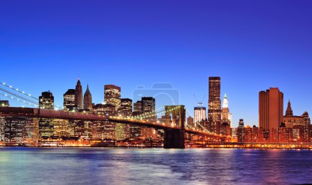 Brooklyn bridge with New York City Manhattan downtown