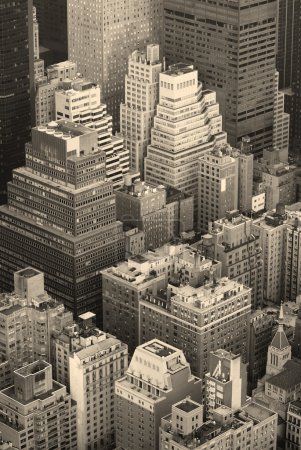 New York City Manhattan skyline aerial view black and white