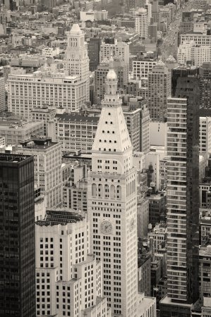 New York City Manhattan downtown skyline black and white